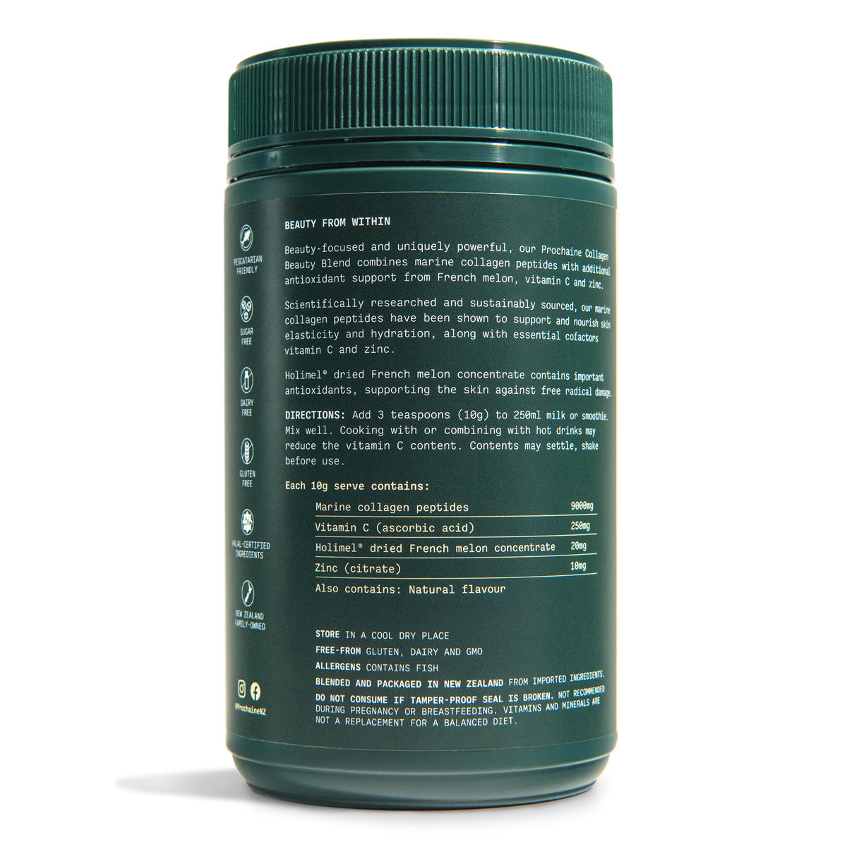 Ingredient list for Prochaine Collagen Beauty Blend Vanilla Flavoured