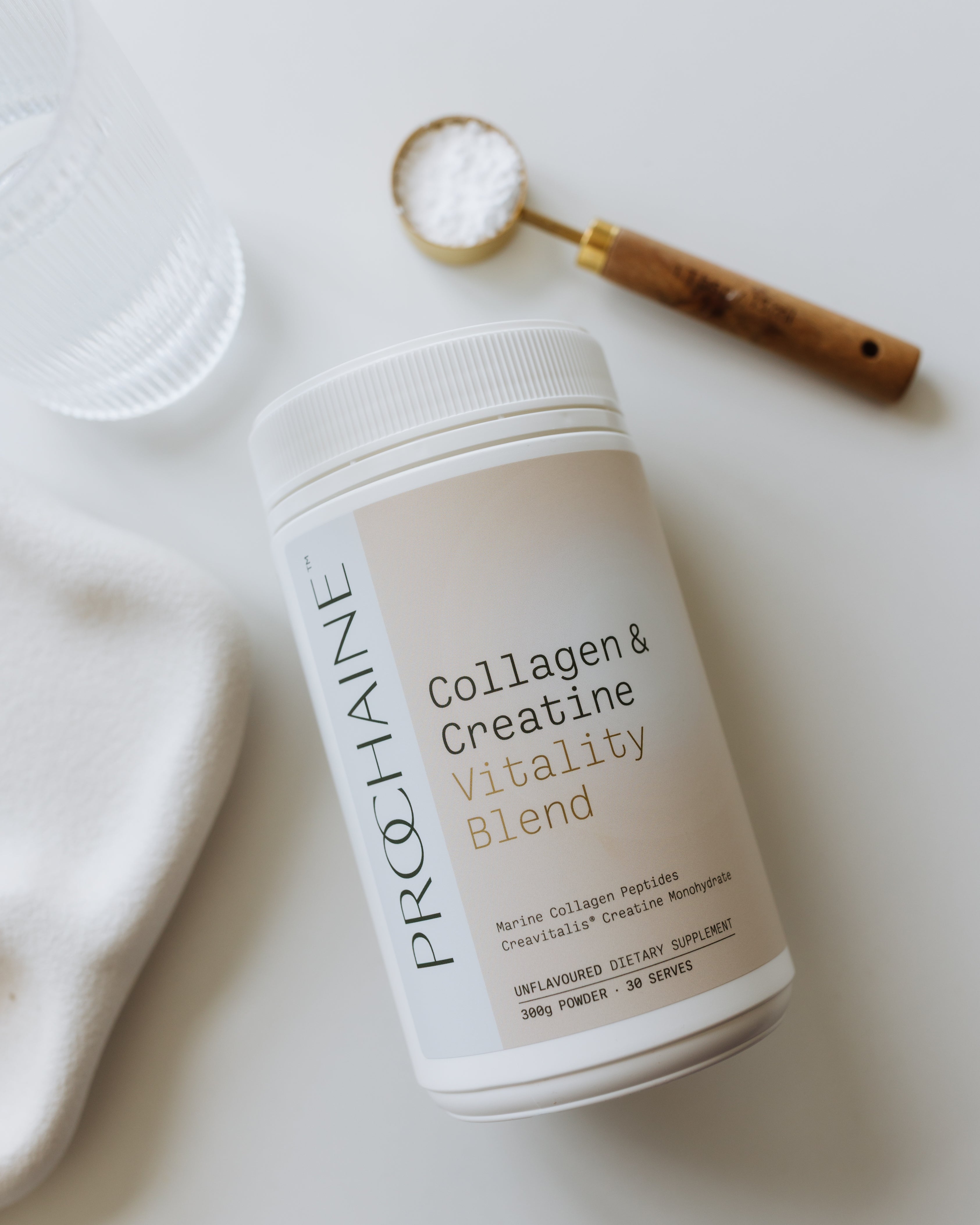 Prohaine Collagen & Creatine Vitality Blend container on a light background