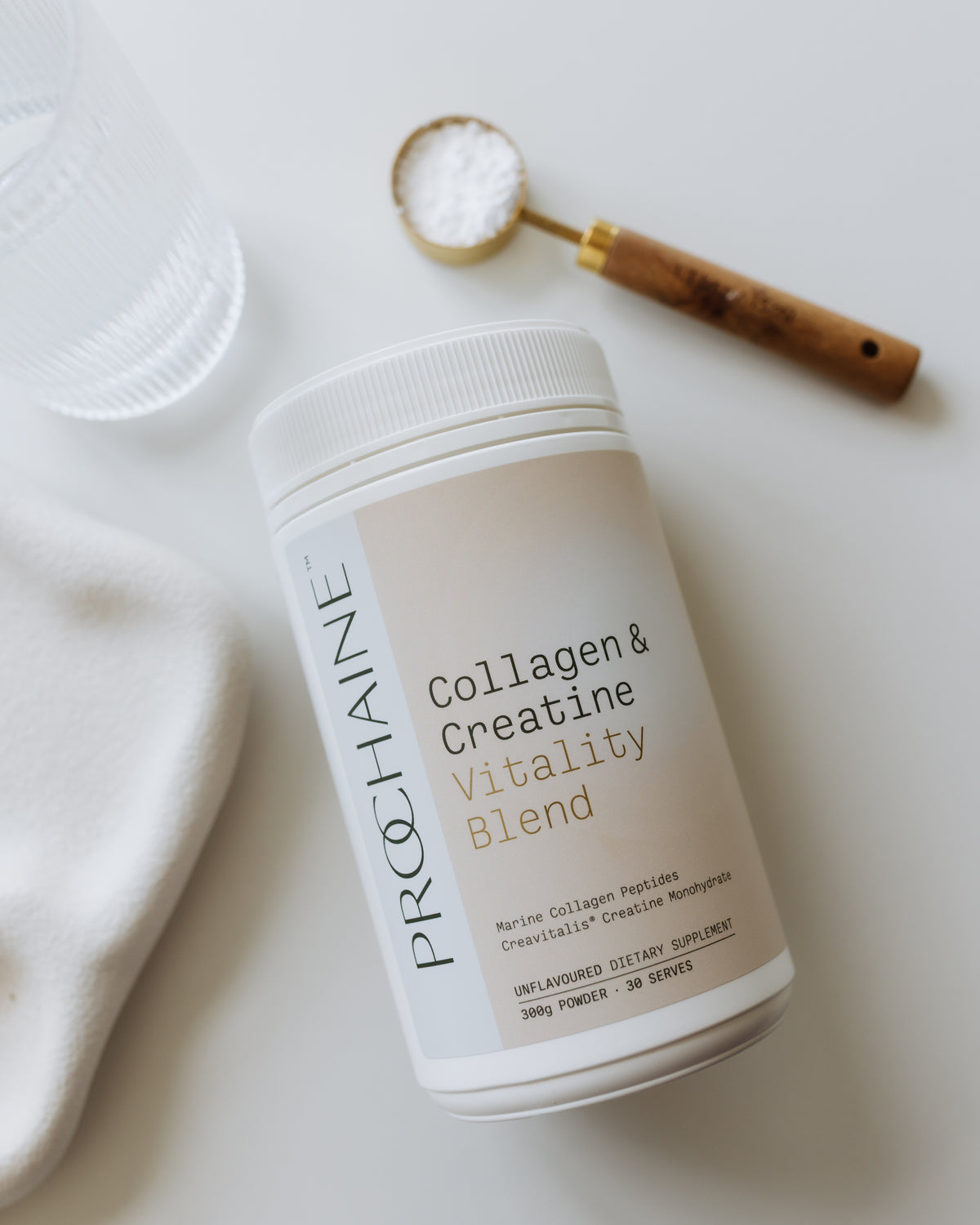 Prohaine Collagen & Creatine Vitality Blend container on a light background