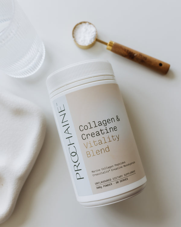 Prohaine Collagen & Creatine Vitality Blend container on a light background