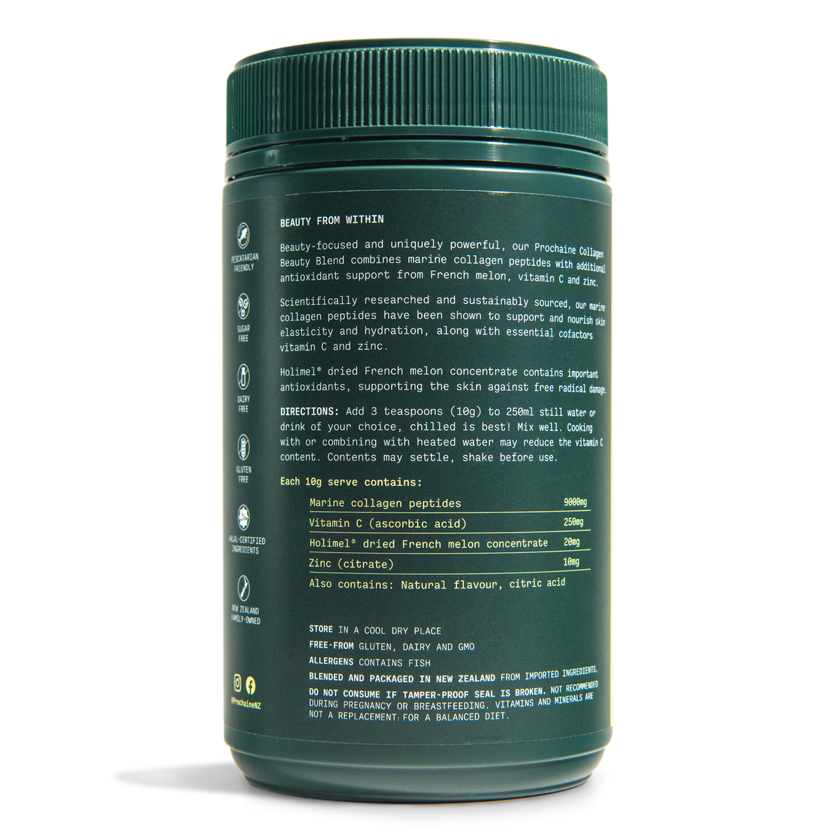 Ingredient list for Prochaine Collagen Beauty Blend Yuzu Flavoured